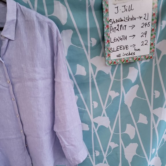 J.JILL Purple Linen Button up L/Sleeve Oversized Blouse +measurement - Picture 2 of 11